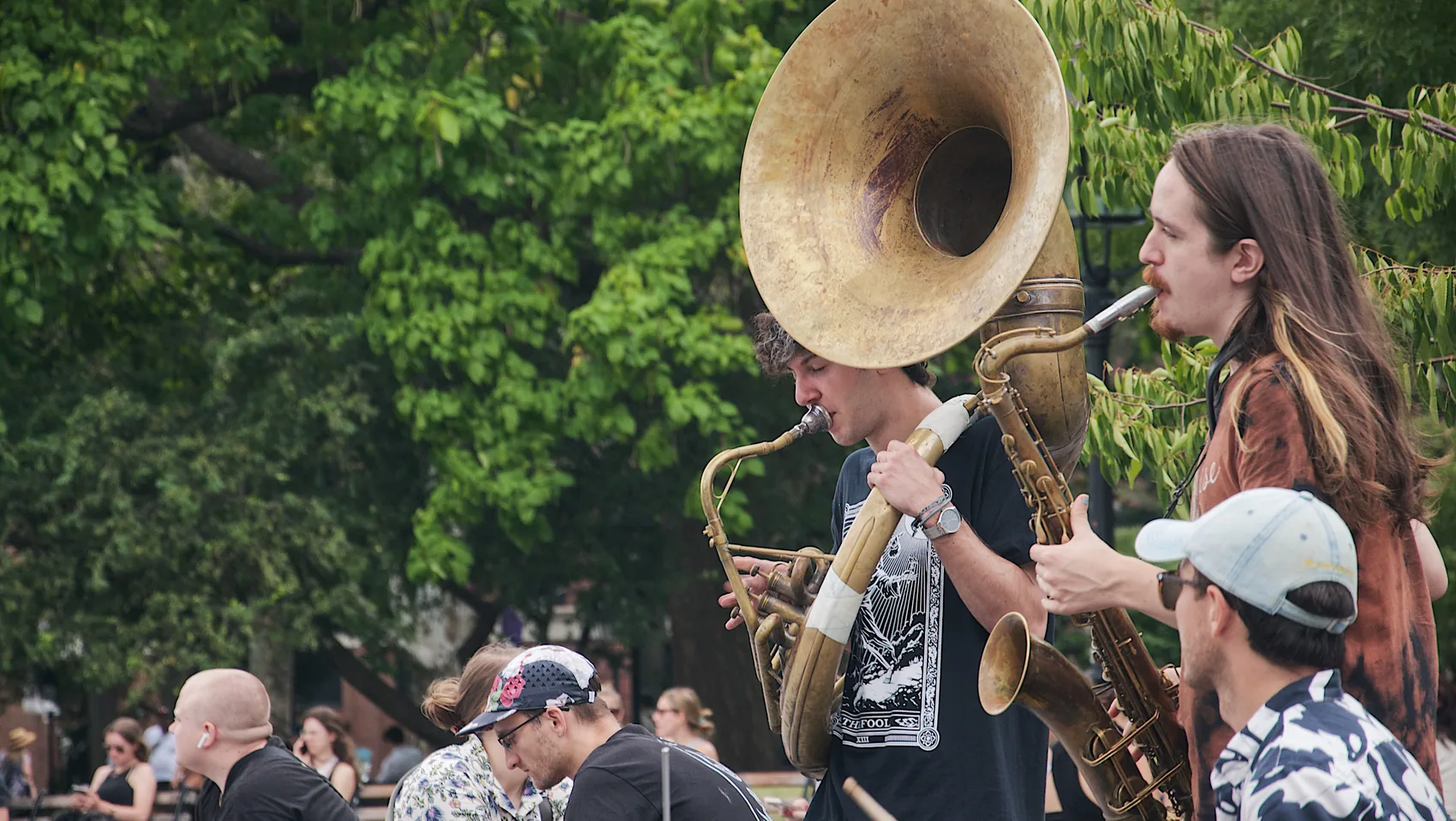 A brass band playing in a New York park.