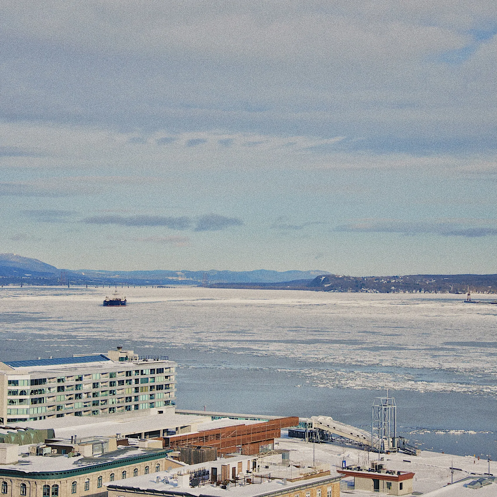 A frozen river seen from Quebec City.