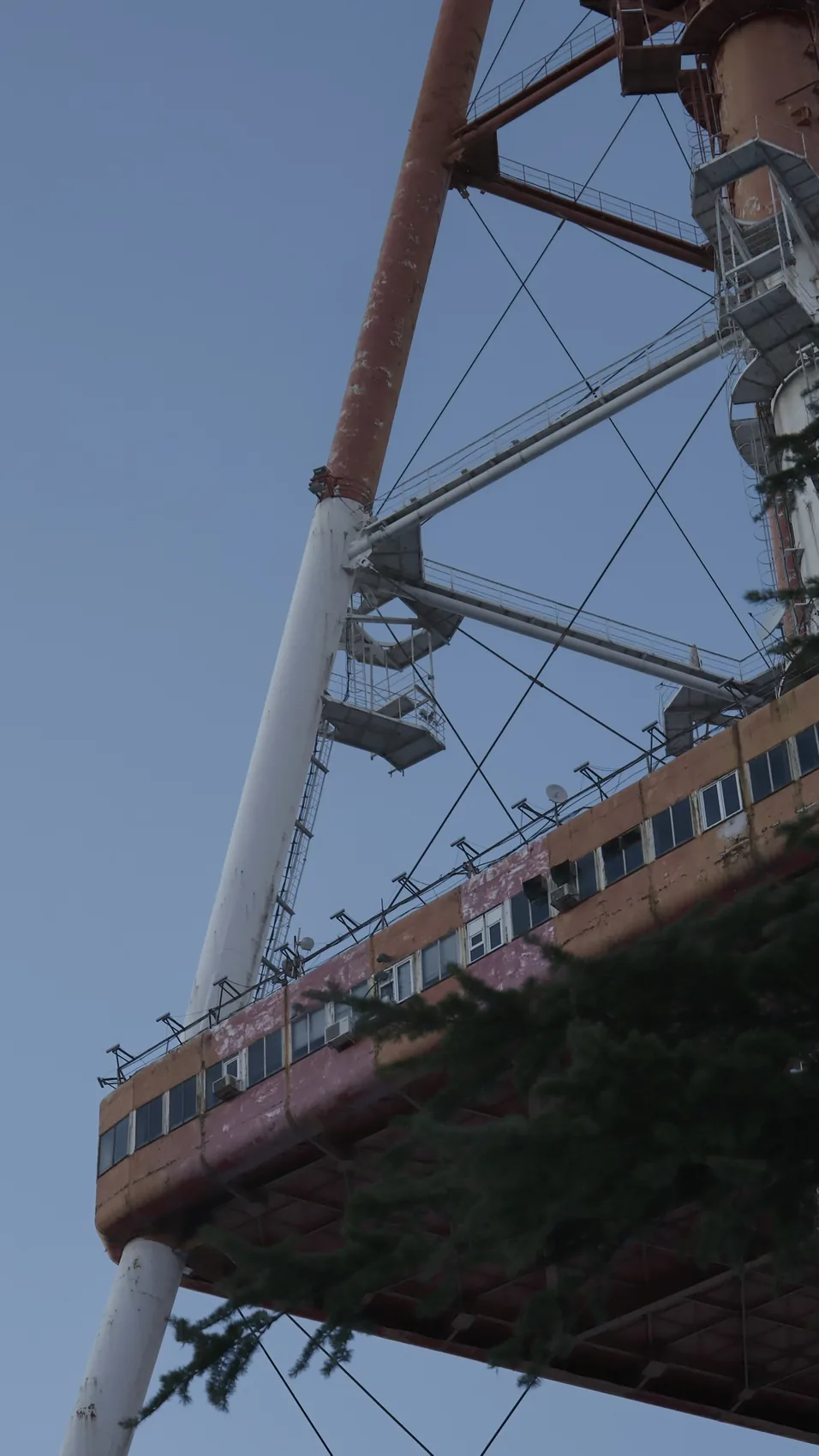 A ferris wheel frame above Tbilisi.