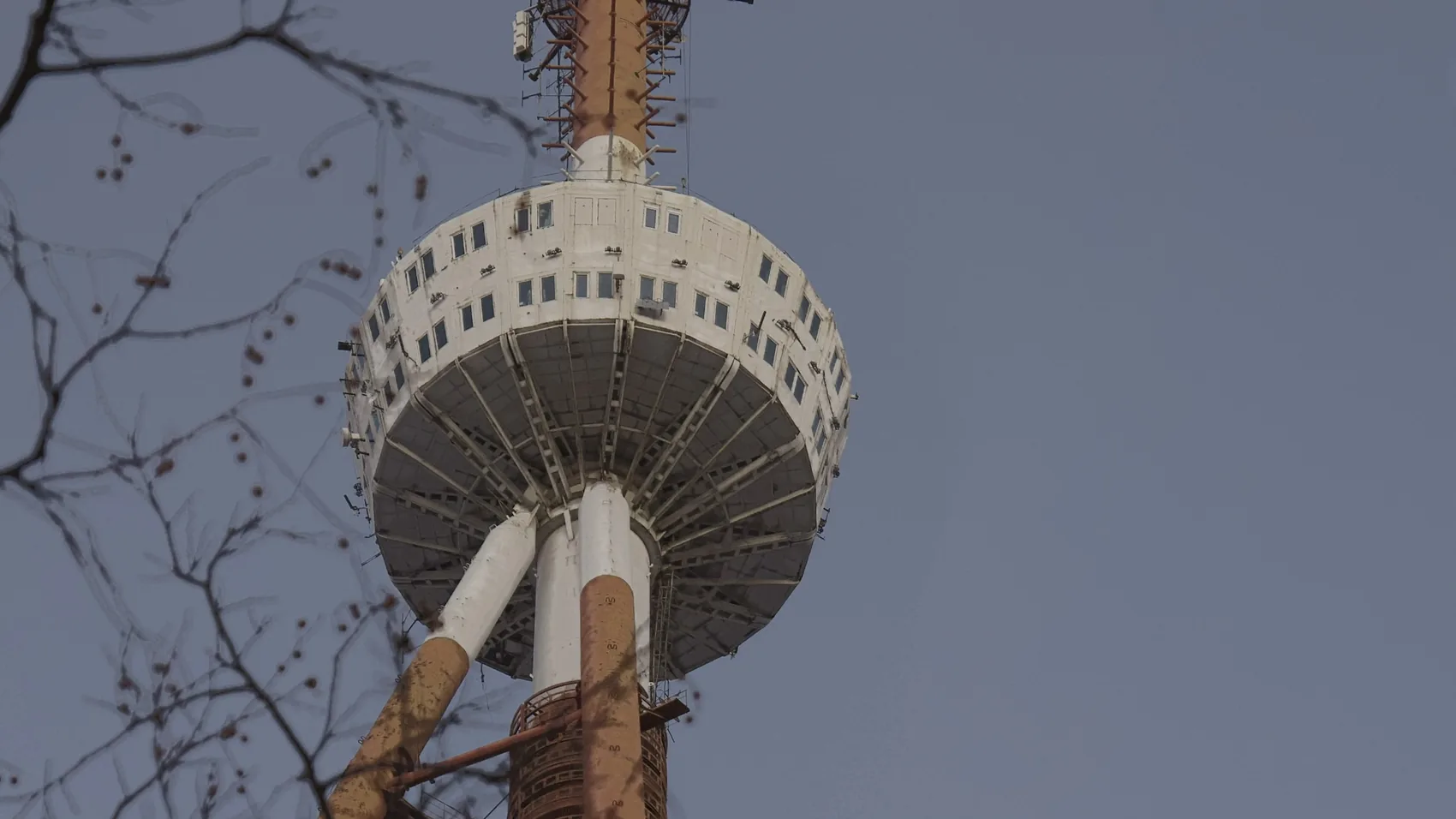 A close view of the Tbilisi television tower.