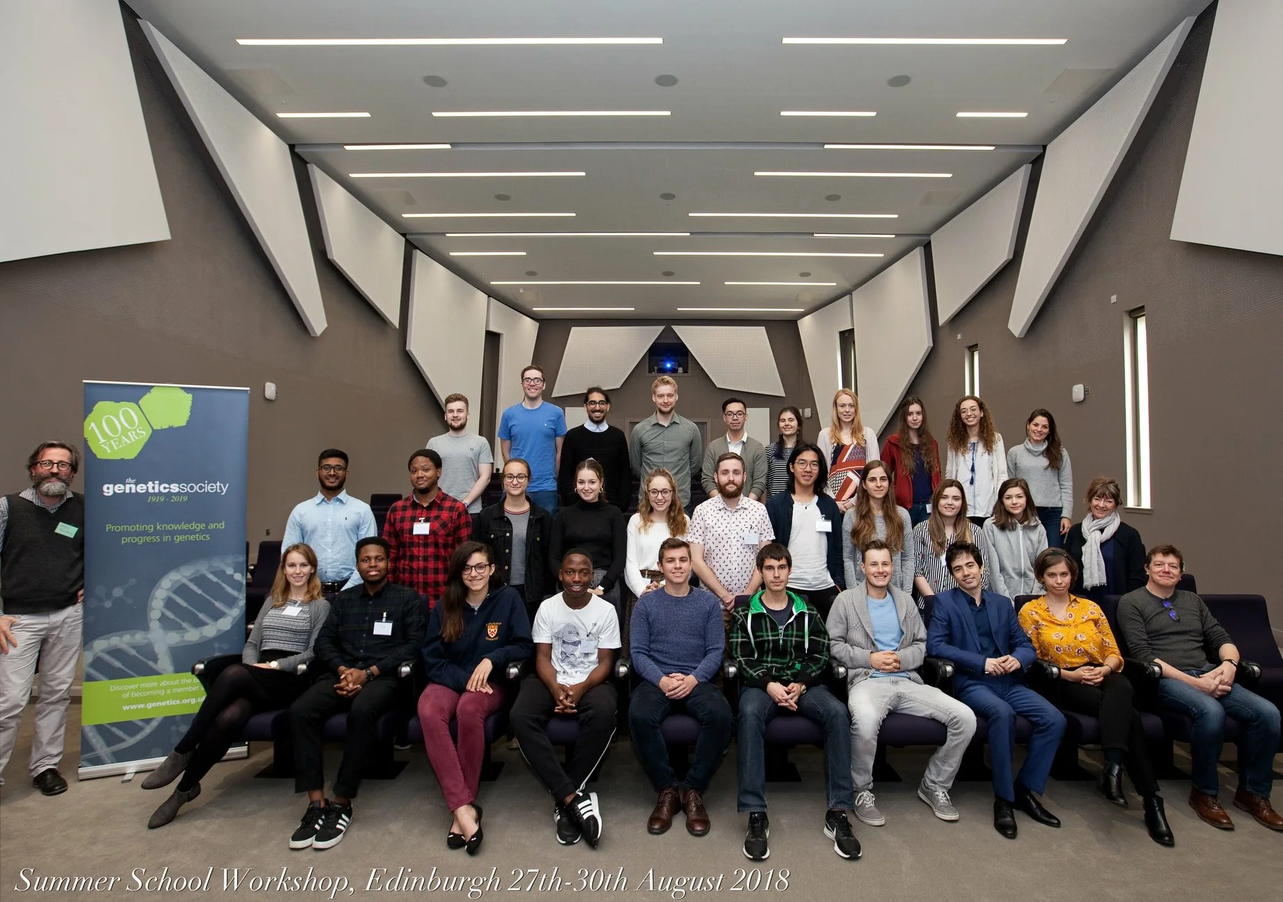 Genetics Society Summer School group photo, Edinburgh, August 2018.